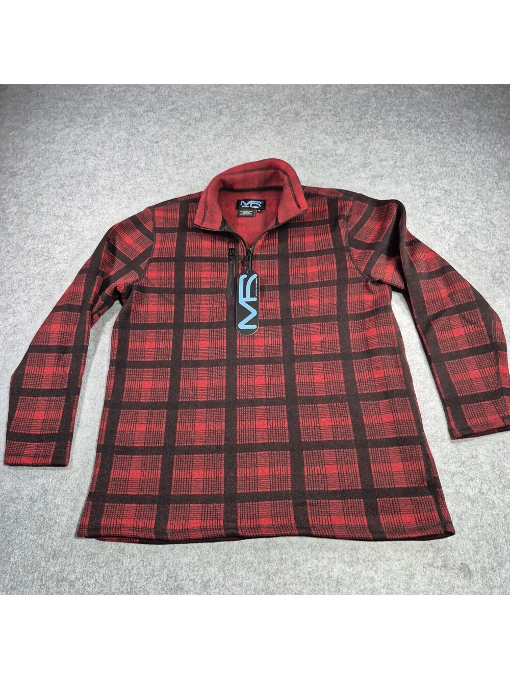 NEW Mack Russo Red Plaid Fleece Lined 1/4 Zip Pullover Sweater Mens Size XL